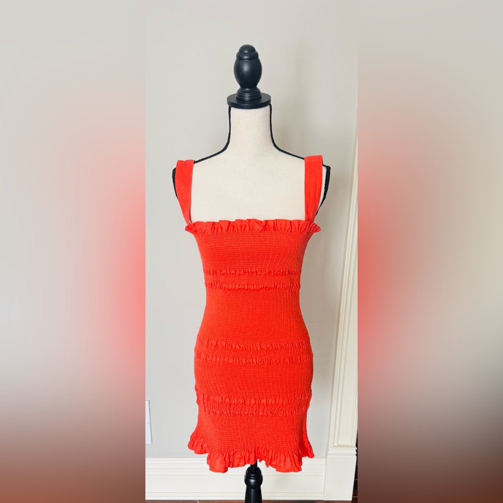 Capulet Bright Coral Smocked Strap Mini Dress